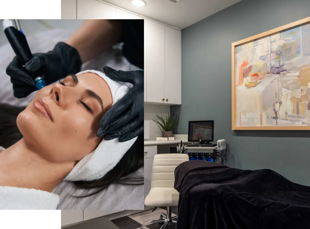 A client receiving a HydraFacial in a Pedi & Mane treatment room